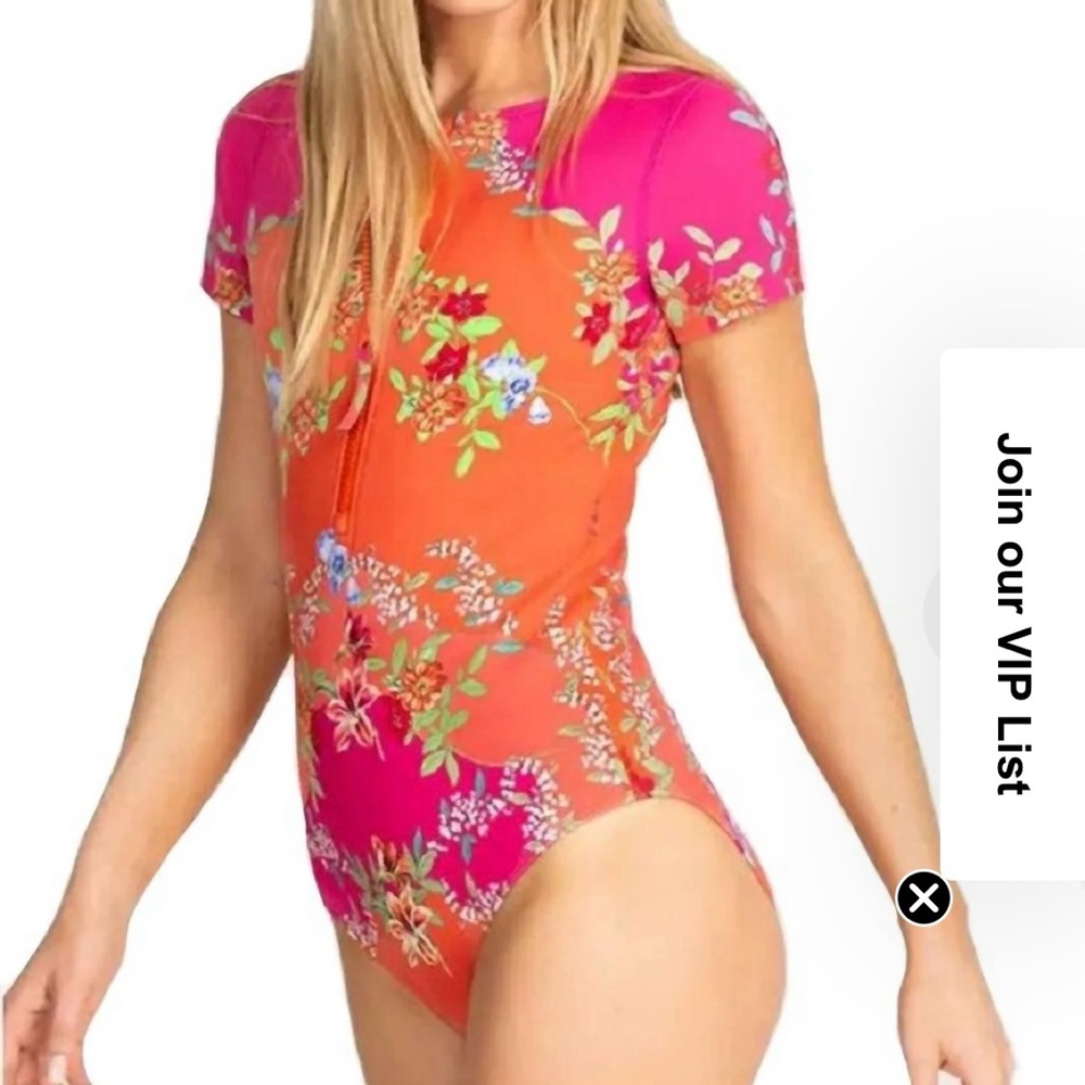 Johnny Was Fuchsia and Tangerine Floral One Piece Swimsuit